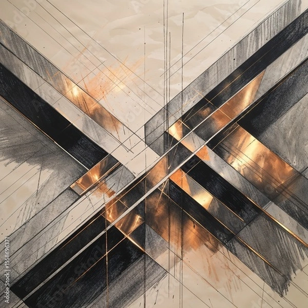 Obraz Intricate abstract sketch displays a dynamic arrangement of intersecting lines and geometric shapes. The use of bold contrasts creates depth and visual interest, emphasizing artistic expression
