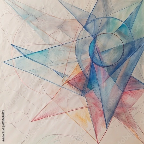 Obraz This artwork showcases a composition of vibrant geometric shapes, including triangles and circles, overlapping and merging in a blend of colors
