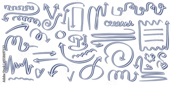 Obraz Arrows and Doodles Collection on White Background. Vector. Design elements for direction and communication illustrations