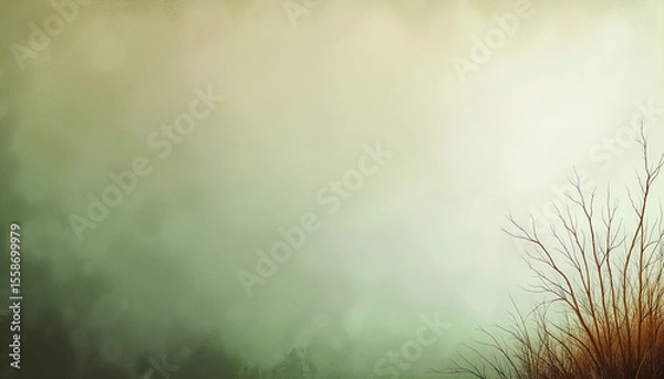 Fototapeta Sage green and beige gradient with bare branches, with space for text