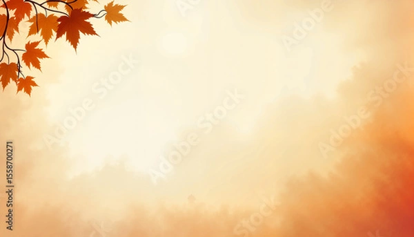 Fototapeta Autumnal gradient with maple leaves, with space for text