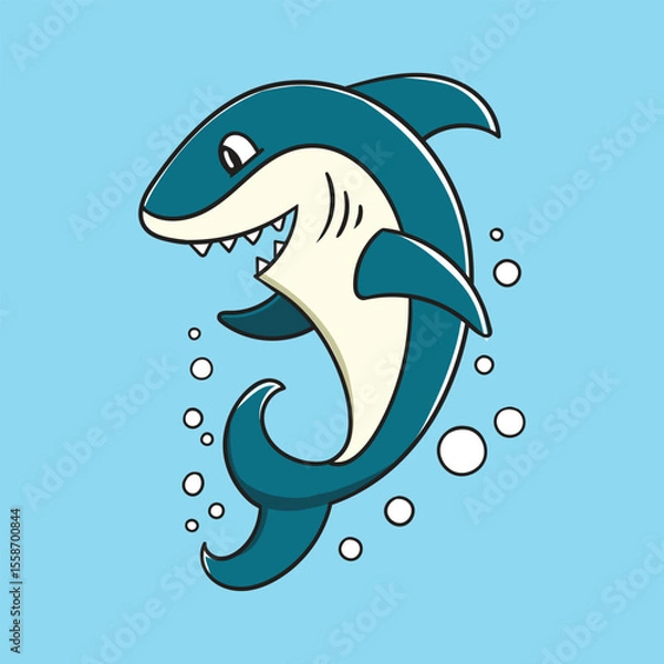 Fototapeta Cartoon Shark with Big Smile and Sharp Teeth in the Ocean