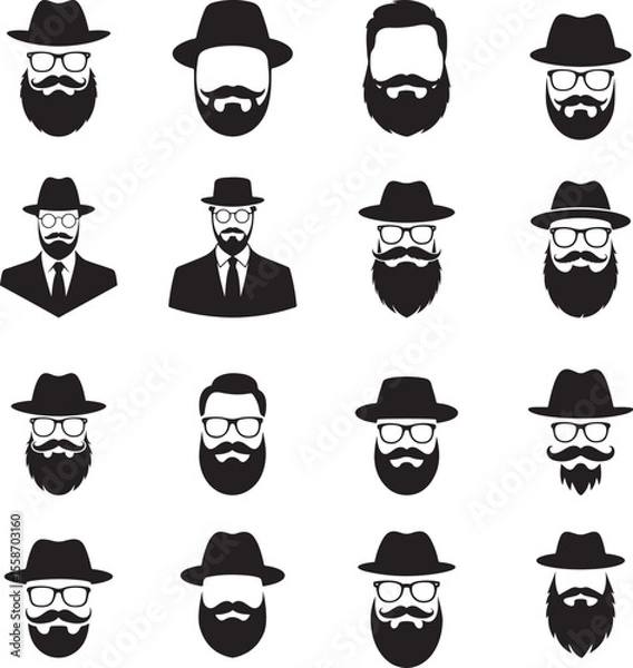 Fototapeta Gentleman faces with hats and beards mustache