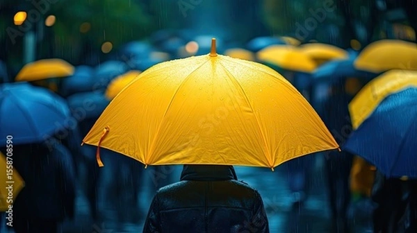 Obraz Yellow Umbrella in Crowd for Event and Festival Protection