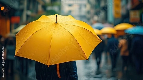 Obraz Yellow Umbrella in Crowd for Event and Festival Protection