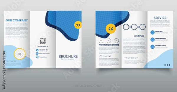 Obraz Blue Trifold Brochure Template with Abstract Shapes. Suitable for private businesses and corporate companies.