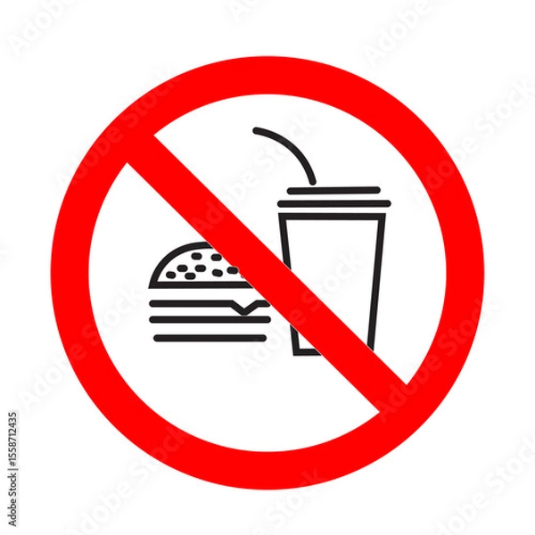 Obraz No Food or Drink Red Circle Prohibition Sign, Universal Symbol for Eating and Drinking Not Allowed, Public Area Restriction: No Food or Beverage Icon, Clear Warning Sign: Eating and Drinking. 