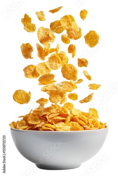 Fototapeta Falling Cornflakes and Milk Splash Transparent Background