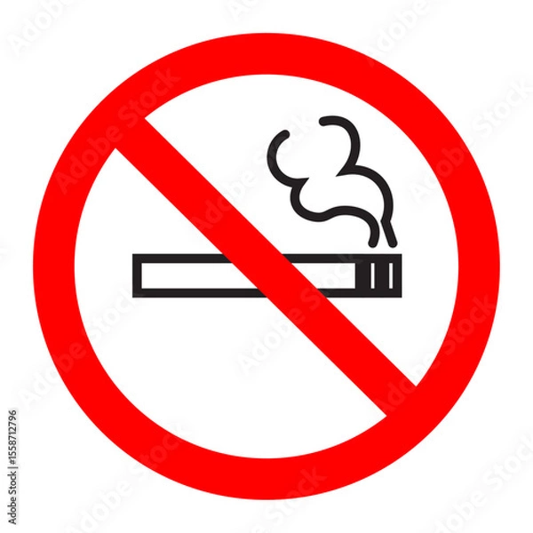 Obraz No Smoking Red Circle Prohibition Sign, Universal Symbol Indicating Smoking is Forbidden, Health and Safety: No Smoking Zone Graphic, Clear Prohibition Icon for Smoking Restriction.