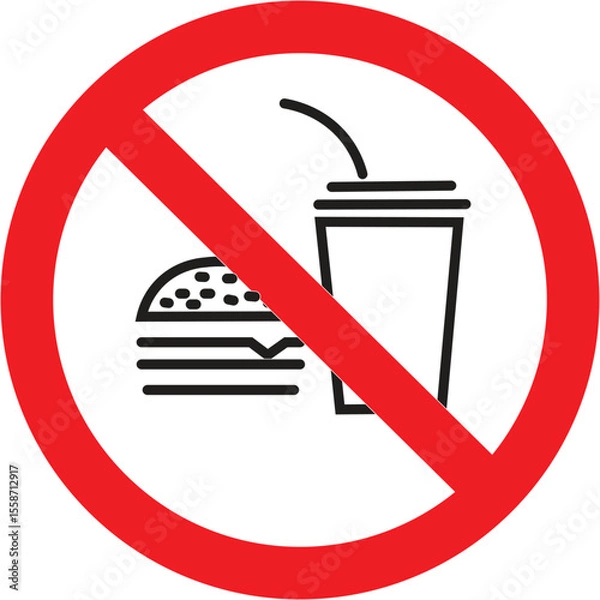 Obraz No Food or Drink Red Circle Prohibition Sign, Universal Symbol for Eating and Drinking Not Allowed, Public Area Restriction: No Food or Beverage Icon, Clear Warning Sign: Eating and Drinking. 