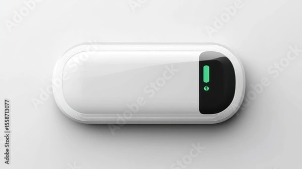 Fototapeta White oval device with glowing green exclamation mark