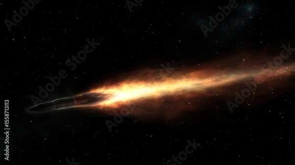 Fototapeta Fiery object streaks across starlit cosmos