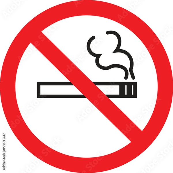 Obraz No Smoking Red Circle Prohibition Sign, Universal Symbol Indicating Smoking is Forbidden, Health and Safety: No Smoking Zone Graphic, Clear Prohibition Icon for Smoking Restriction.