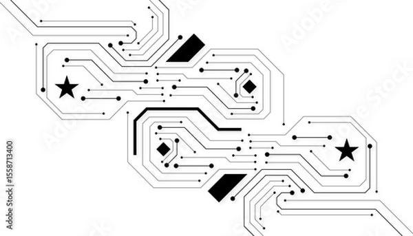 Obraz Computer communication cybernetic element. Circuit board vector illustration. High-tech technology background texture.