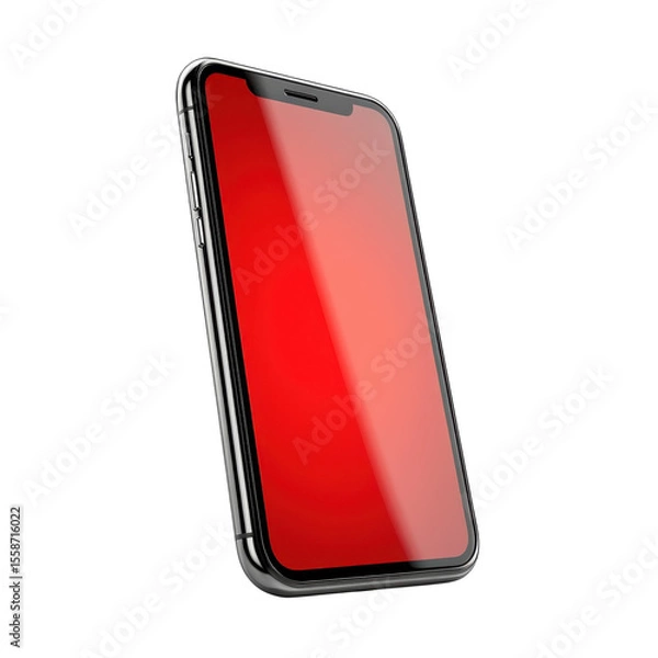 Fototapeta Sleek Silver Smartphone with Vibrant Red Screen for Modern Communication on transparent background