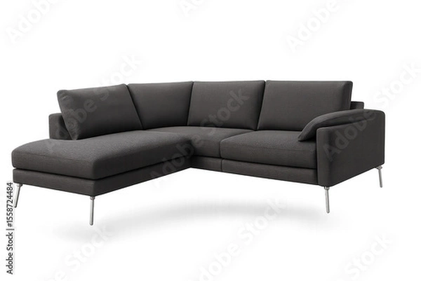 Fototapeta Elegant gray sectional sofa isolated on transparent backdrop, modern design