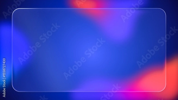 Fototapeta Transparent rounded rectangle liquid glass frame background, realistic glassmorphism user interface, abstract empty frosted plate on blue fluid gradient backdrop, blurred UI design illustration