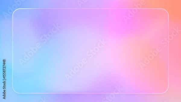 Fototapeta Beautiful transparent rounded rectangle liquid glass frame background, realistic glassmorphism user interface, abstract empty frosted plate on pink colorful gradient, blurred UI design illustration
