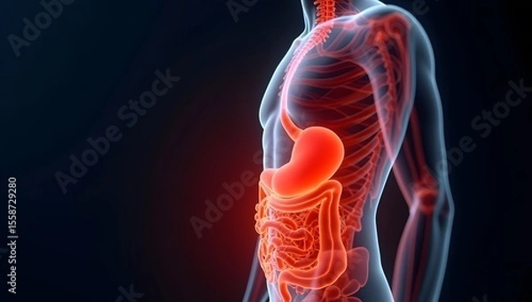 Obraz Medical-style visualization of stomach and intestinal discomfort. AI-Generated!