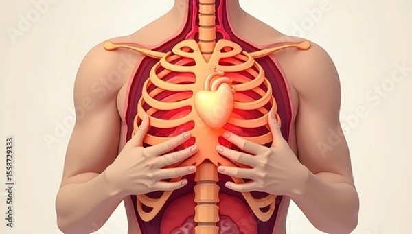Obraz Red glow visualizing discomfort or inflammation around heart area. AI-Generated!