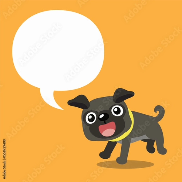 Obraz Vector cartoon character black bug dog with speech bubble