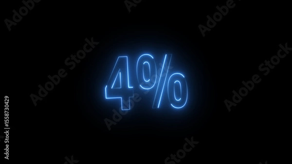 Fototapeta Neon glowing 4 percent icon illustration. on black background. Abstract 4% percent text neon illustration. and creating a stunning 4k illustration.