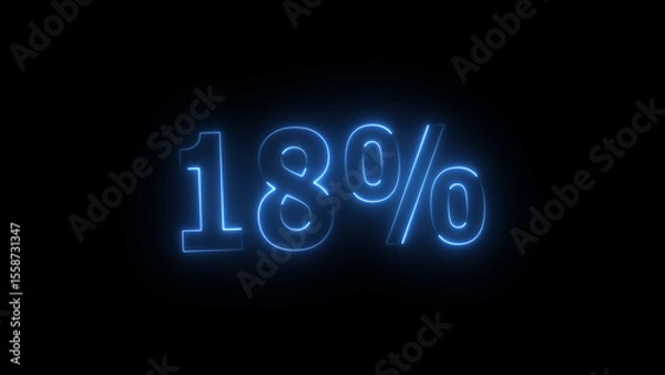 Fototapeta Neon glowing 18 percent icon illustration. on black background. Abstract 18% percent text neon illustration. and creating a stunning 4k illustration.