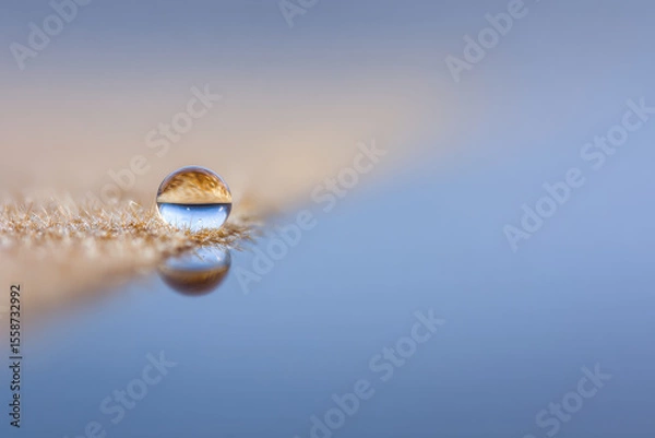 Fototapeta closeup of dew drop resting on fuzzy surface highlighting delicate texture and soft light