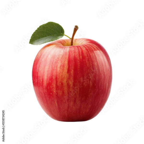 Fototapeta Fresh Red Apple with Green Leaf Isolated on White Background for Healthy Food Concept Transparent background or png