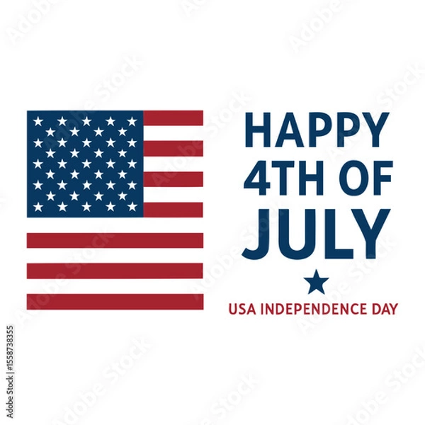 Fototapeta Illustration of american flag with stars and stripes and happy 4th of july text design element