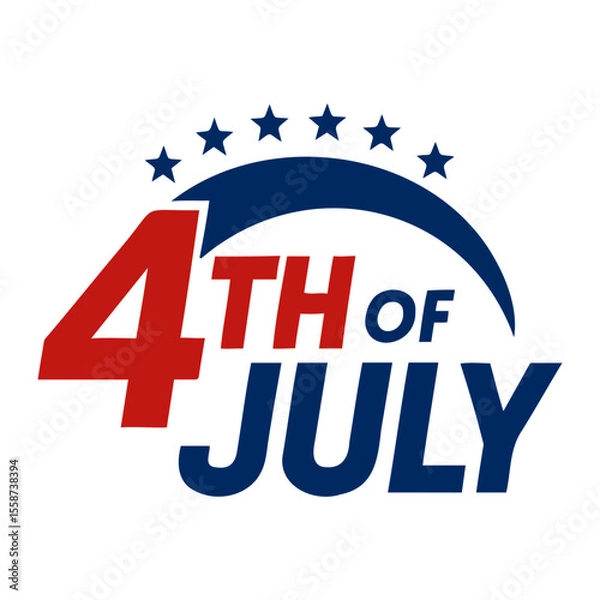 Fototapeta Illustration of fourth of july text with red and blue colors and star decorations above it