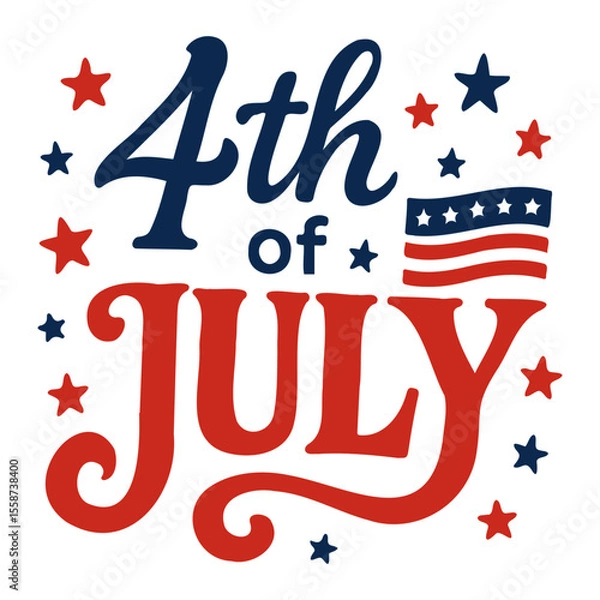 Fototapeta Illustration of fourth of july text with stars and american flag in red white and blue colors