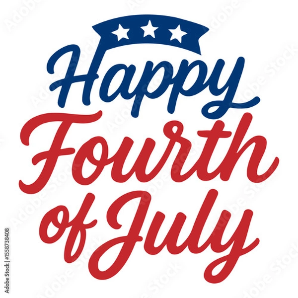 Fototapeta Illustration of happy fourth of july text with stars and banner in patriotic colors design