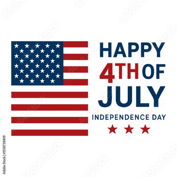 Fototapeta Illustration of the american flag with happy fourth of july text and stars on a white background