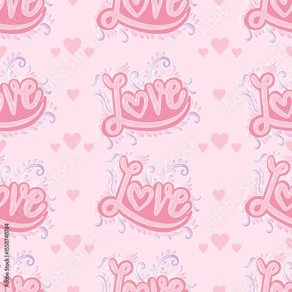 Obraz Love and hearts seamless pattern for valentine's day. Pink color style.