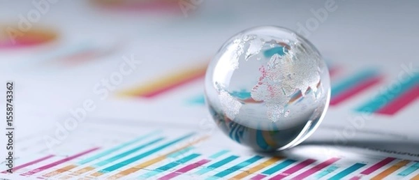 Fototapeta The glass globe representing global data trends and business analytics.