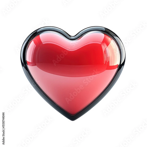 Fototapeta 3D Heart Valentine s Romantic Love Symbolism Red Color Glass Shape Shiny on transparent background
