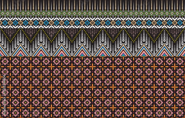 Fototapeta Ethnic-style seamless vector pattern. Tribal motif on a geometric background. Printing ornaments for paper, wallpaper, covers, textiles, fabric, apparel, and other materials