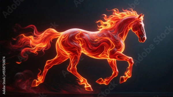 Obraz Conceptual fire horse created from glowing flame particles and smoke in motion, representing strength and transformation