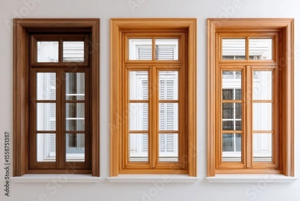 Fototapeta Windows And Doors Installation. Advertising Architecture Design with Glass Frames on White Background