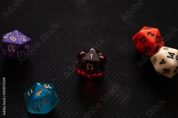 Obraz Five D20 Dice with a Critical Failure Roll