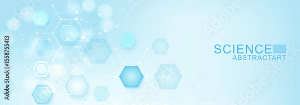 Obraz Modern health care abstract background with lines, dots and hexagons. Medical innovation banner template concept. Vector illustration.