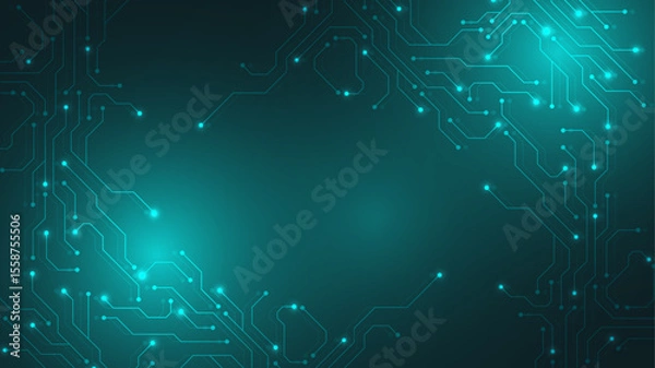 Obraz Circuit board digital abstract background. Motherboard technology texture design. AI semiconductor and computer processor on tech bg. Vector illustration