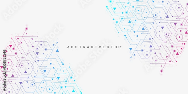 Obraz Abstract technology connect background lines and dots with hexagons. Modern hexagons technology concept design background. Vector illustration.