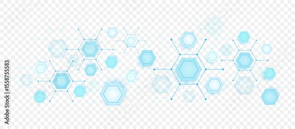 Obraz Health care or medical abstract background with hexagons, lines and dots. Scientific innovation banner template concept. Biology and pharmaceutical technology background. Vector illustration.