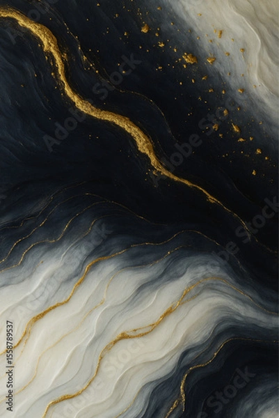 Fototapeta Elegant Black and White Marble Texture with Gold Veins.  Abstract Luxury Background