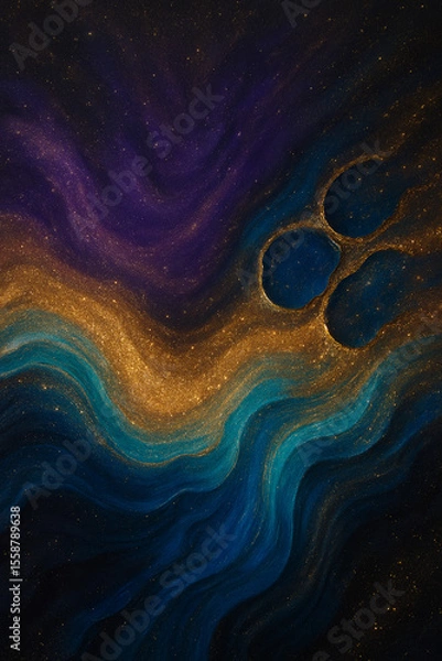 Fototapeta Abstract Fluid Wave Background with Colorful Gradient Swirls and Dual Spheres – Modern Surreal Flow Art