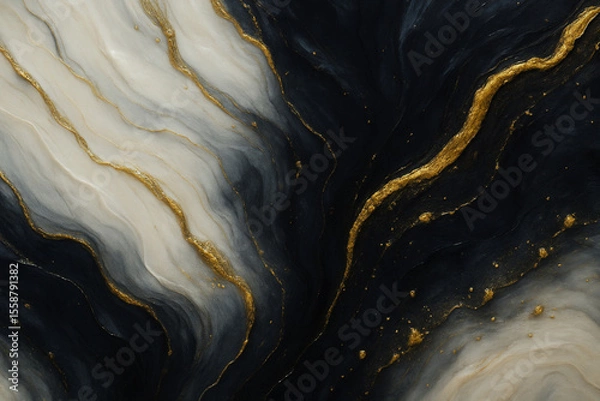 Fototapeta Elegant Black and White Marble Texture with Gold Veins. Abstract Luxury Background