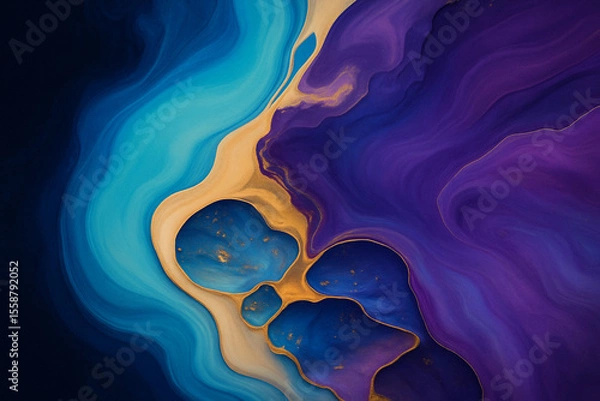Fototapeta Abstract Fluid Wave Background with Colorful Gradient Swirls and Dual Spheres – Modern Surreal Flow Art