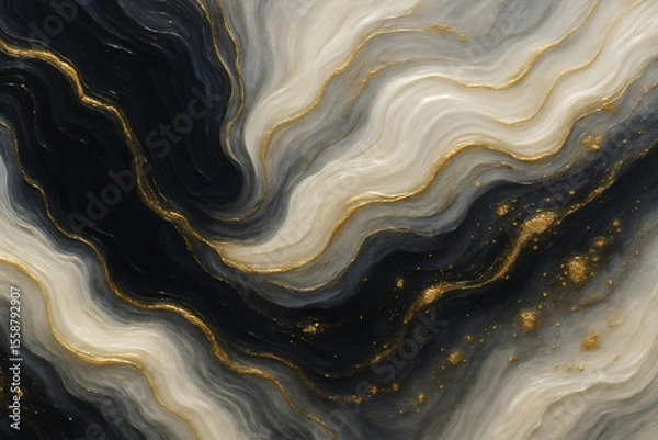 Fototapeta Elegant Black and White Marble Texture with Gold Veins. Abstract Luxury Background